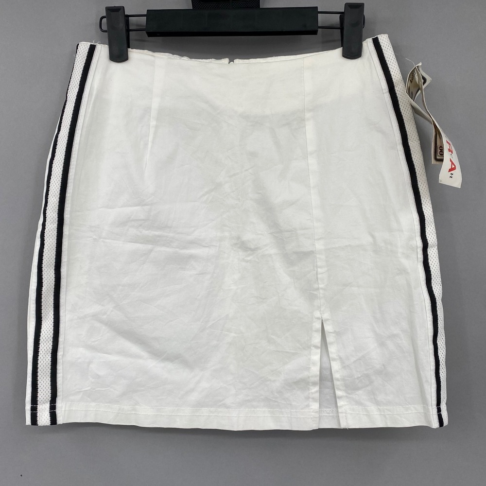 Vintage 90s CR Stretch White Tennis Skirt Stripe Mini Sporty Gym Size‎ Large